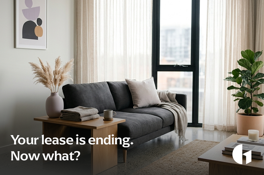 A softly styled Adelaide living room with a charcoal sofa, dried pampas grass in a ceramic vase, and folded linen, set up as a short-term rental ready for guests.